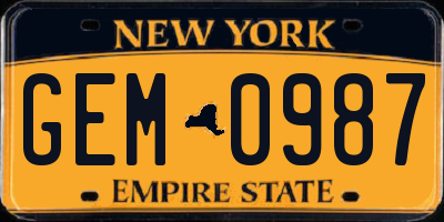 NY license plate GEM0987