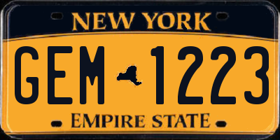 NY license plate GEM1223