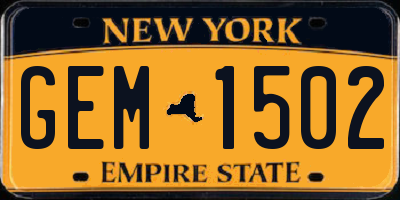 NY license plate GEM1502