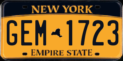 NY license plate GEM1723