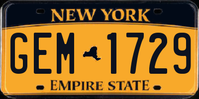 NY license plate GEM1729