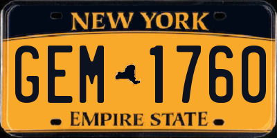 NY license plate GEM1760