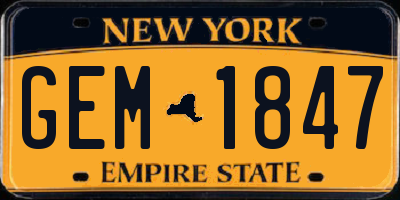 NY license plate GEM1847