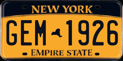 NY license plate GEM1926