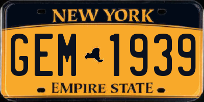 NY license plate GEM1939
