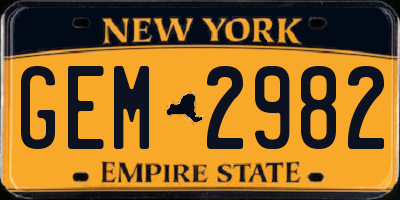 NY license plate GEM2982