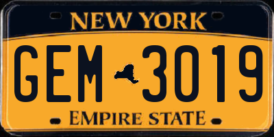 NY license plate GEM3019