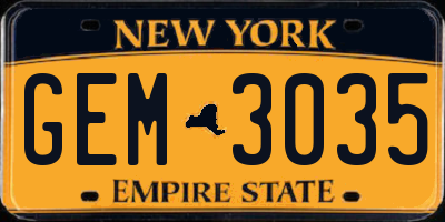 NY license plate GEM3035