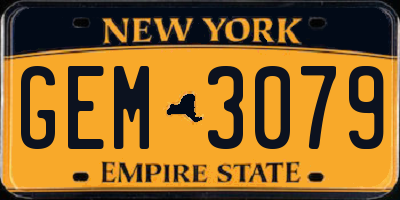 NY license plate GEM3079