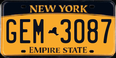 NY license plate GEM3087