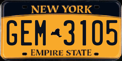 NY license plate GEM3105