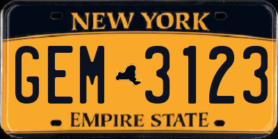 NY license plate GEM3123
