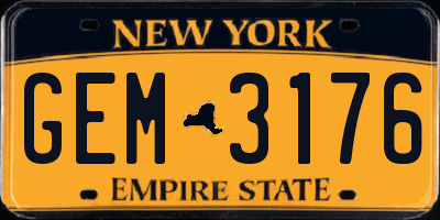 NY license plate GEM3176