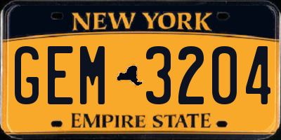 NY license plate GEM3204