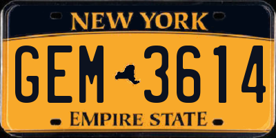 NY license plate GEM3614