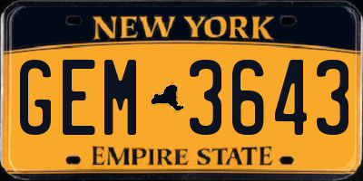 NY license plate GEM3643