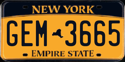NY license plate GEM3665