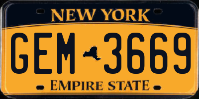 NY license plate GEM3669