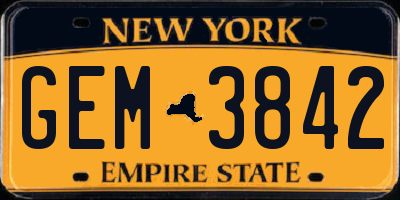 NY license plate GEM3842
