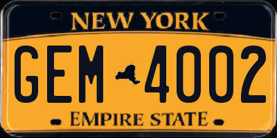 NY license plate GEM4002
