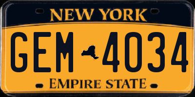 NY license plate GEM4034