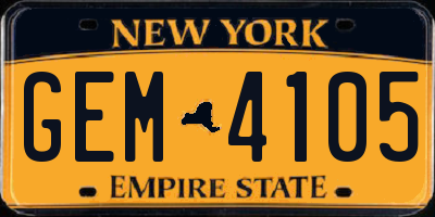 NY license plate GEM4105