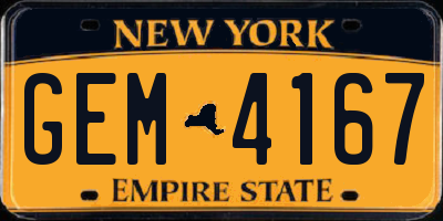 NY license plate GEM4167