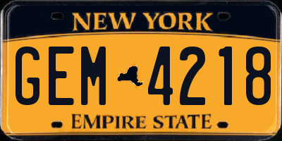 NY license plate GEM4218