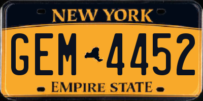 NY license plate GEM4452