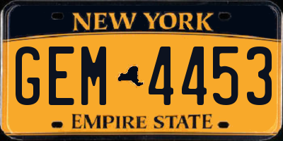 NY license plate GEM4453