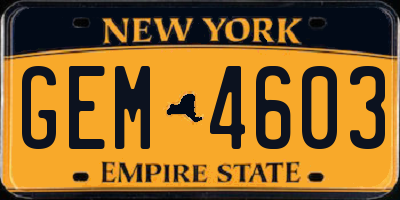 NY license plate GEM4603