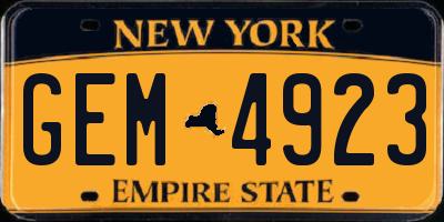 NY license plate GEM4923