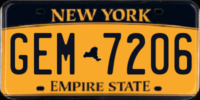 NY license plate GEM7206