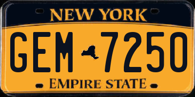 NY license plate GEM7250