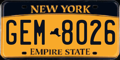 NY license plate GEM8026