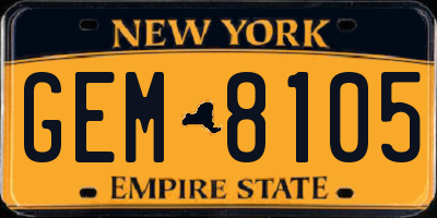 NY license plate GEM8105