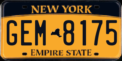 NY license plate GEM8175