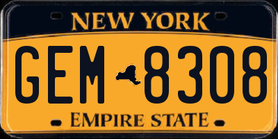 NY license plate GEM8308