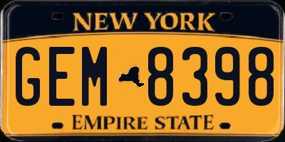 NY license plate GEM8398