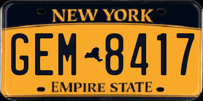NY license plate GEM8417