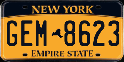NY license plate GEM8623