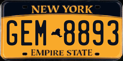 NY license plate GEM8893
