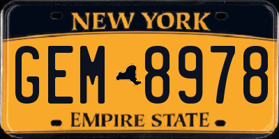 NY license plate GEM8978