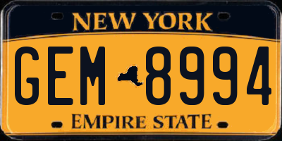 NY license plate GEM8994