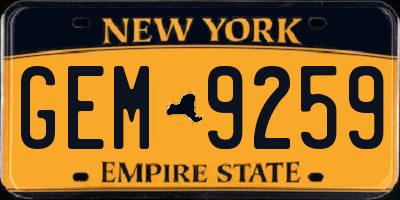 NY license plate GEM9259