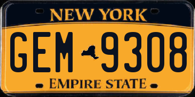 NY license plate GEM9308