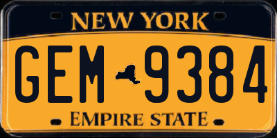 NY license plate GEM9384