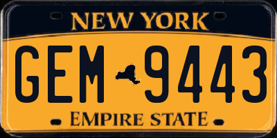 NY license plate GEM9443