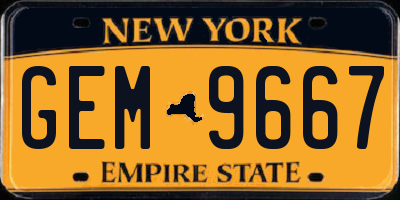 NY license plate GEM9667
