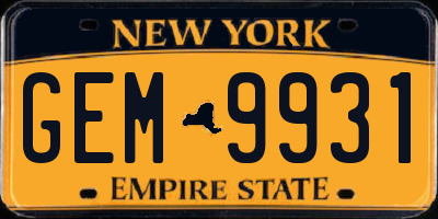 NY license plate GEM9931